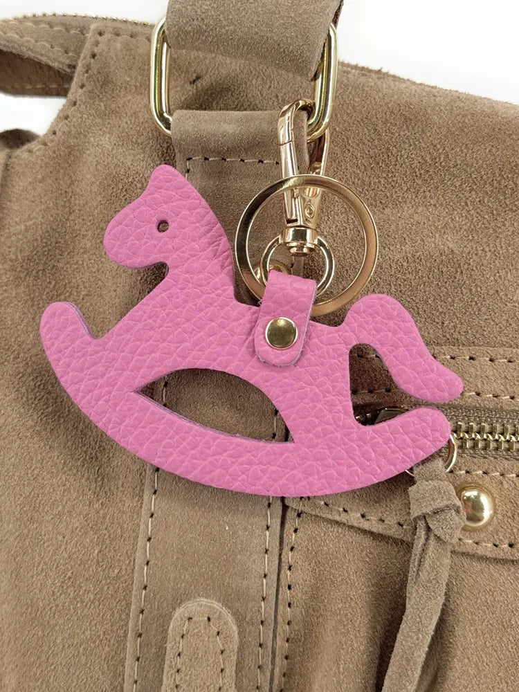 Porte-clés en cuir grainé ROCKY PONY Rose