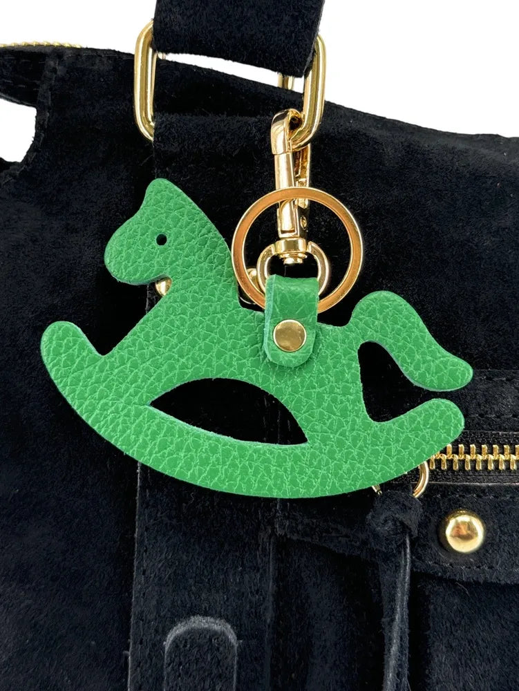 Porte-clés en cuir grainé ROCKY PONY Vert anglais