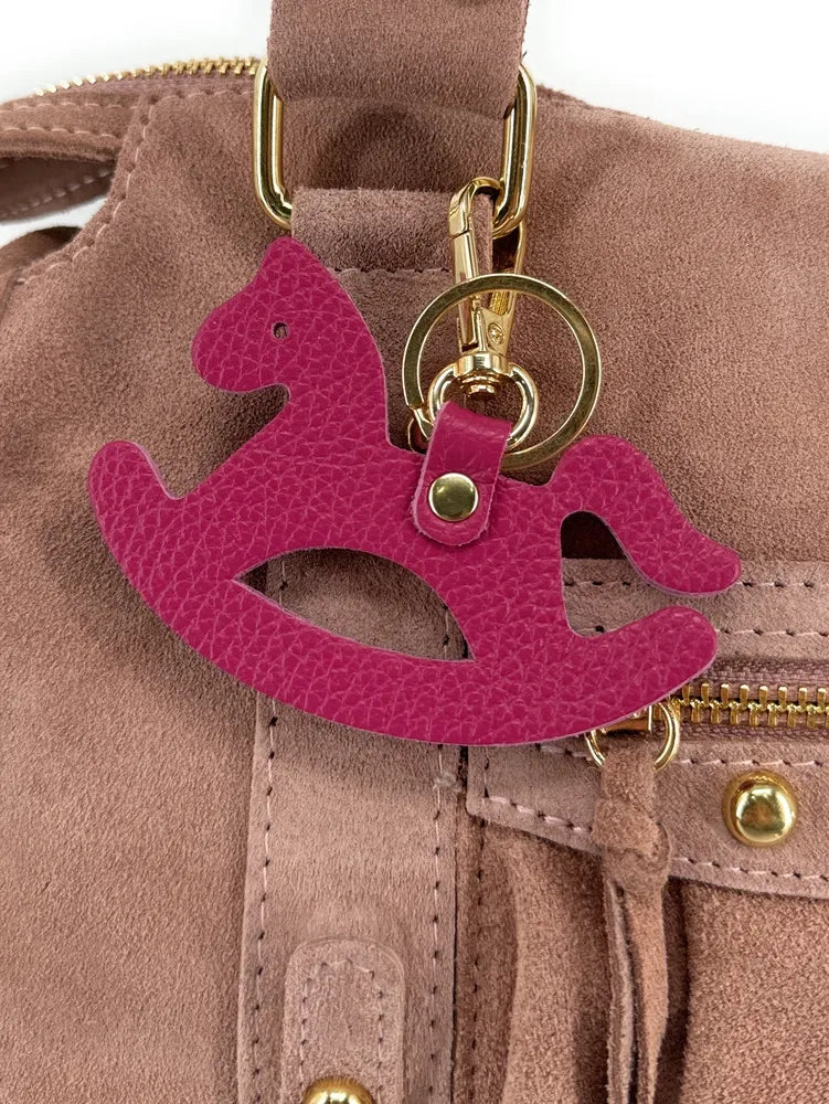 Porte-clés en cuir grainé ROCKY PONY Rose fuchsia