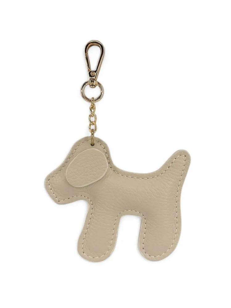 Porte-clés en cuir grainé WOUF Beige crème