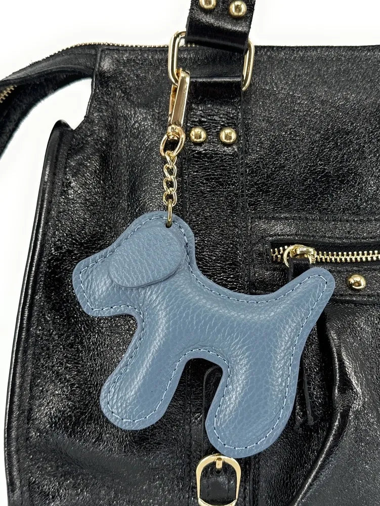 Porte-clés en cuir grainé WOUF Bleu glacier