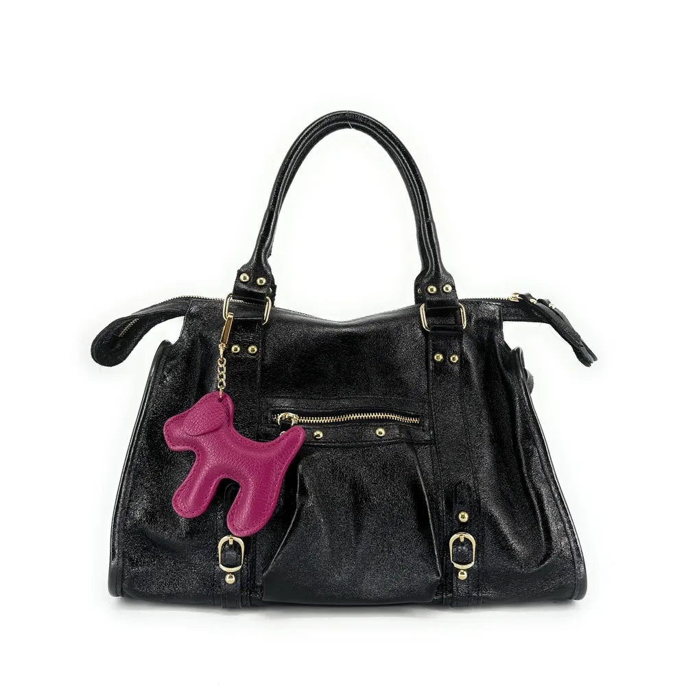 Porte-clés en cuir grainé WOUF Rose fuchsia