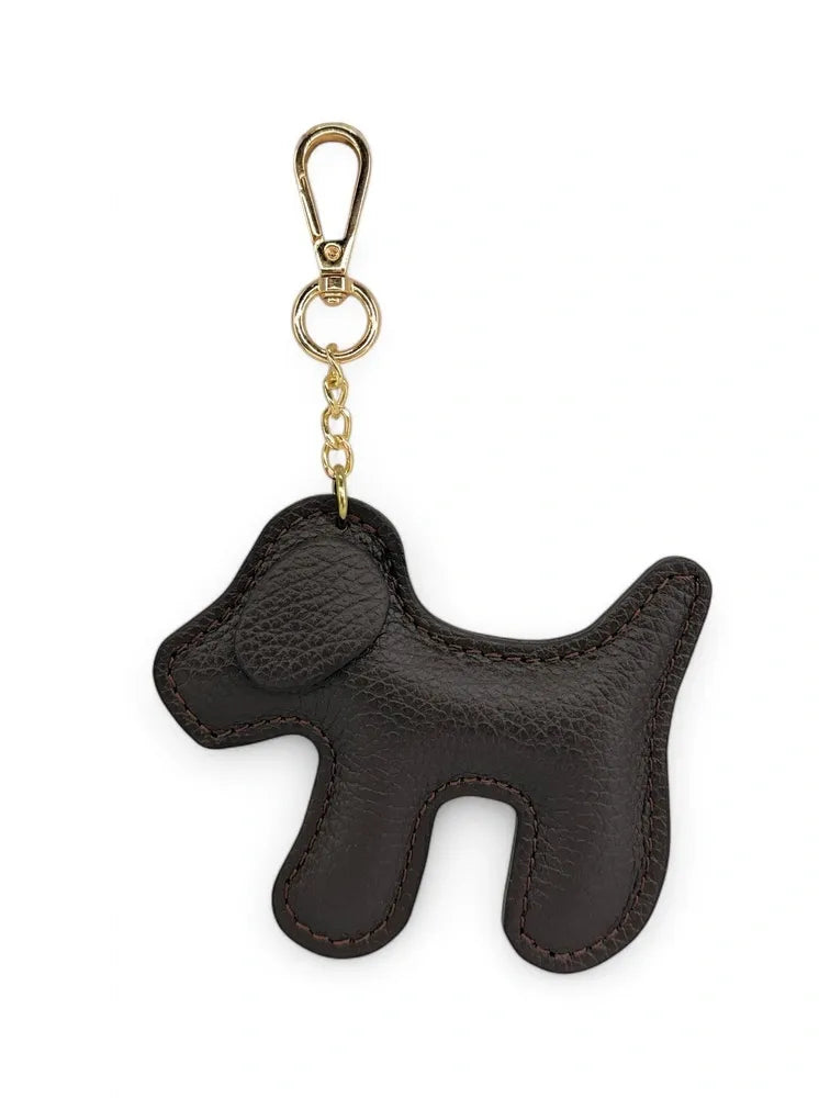 Porte-clés en cuir grainé WOUF Chocolat