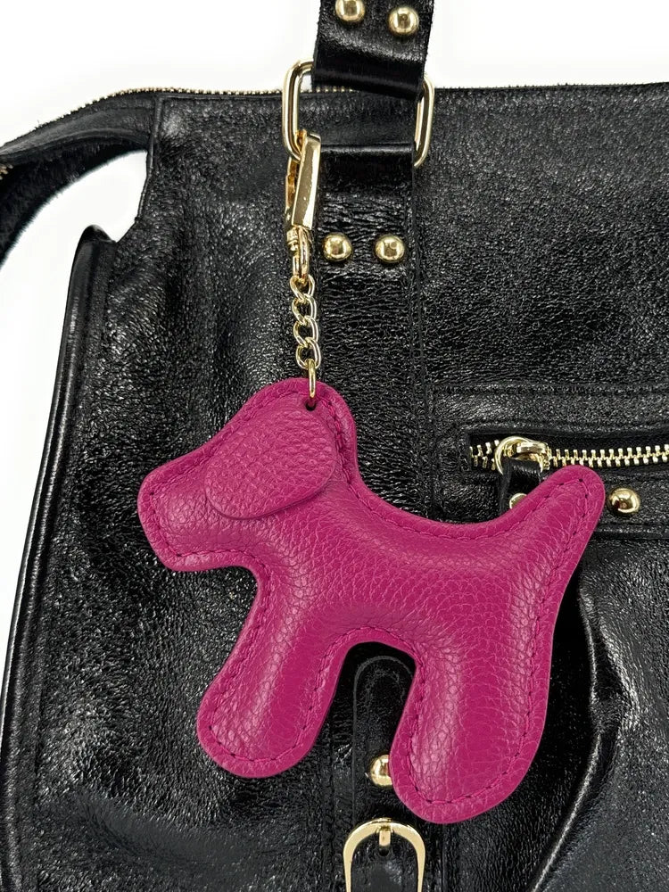 Porte-clés en cuir grainé WOUF Rose fuchsia