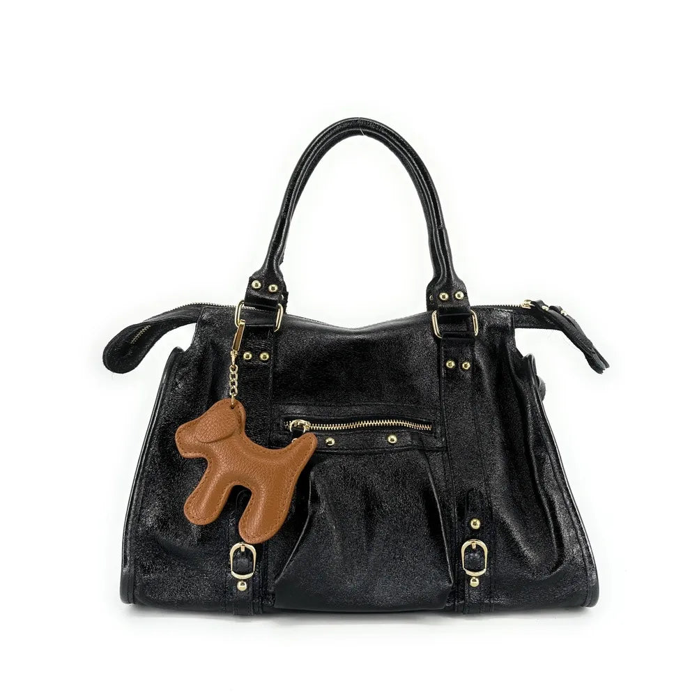 Porte-clés en cuir grainé WOUF Camel clair