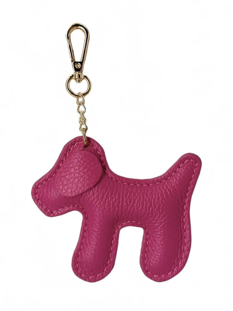 Porte-clés en cuir grainé WOUF Rose fuchsia