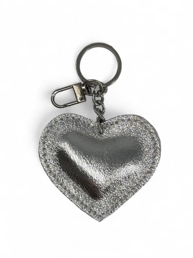 Porte-clés en cuir irisé COEUR GLOW Argent clair
