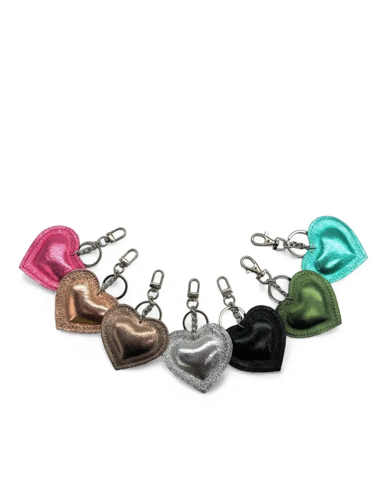 Porte-clés en cuir irisé COEUR GLOW Rose néon