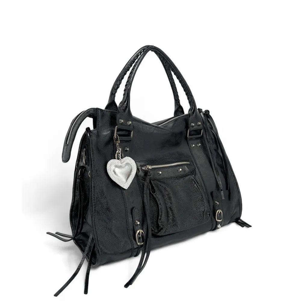 Porte-clés en cuir irisé COEUR GLOW Argent clair