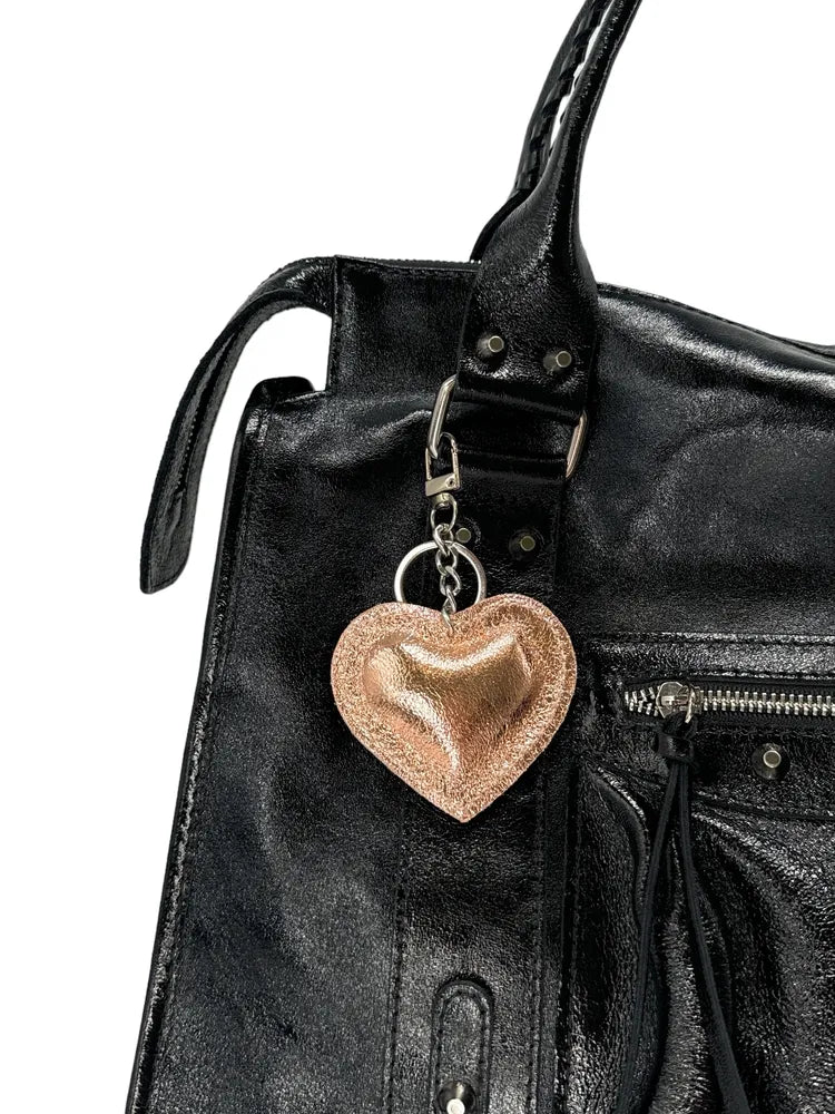 Porte-clés en cuir irisé COEUR GLOW Rose gold