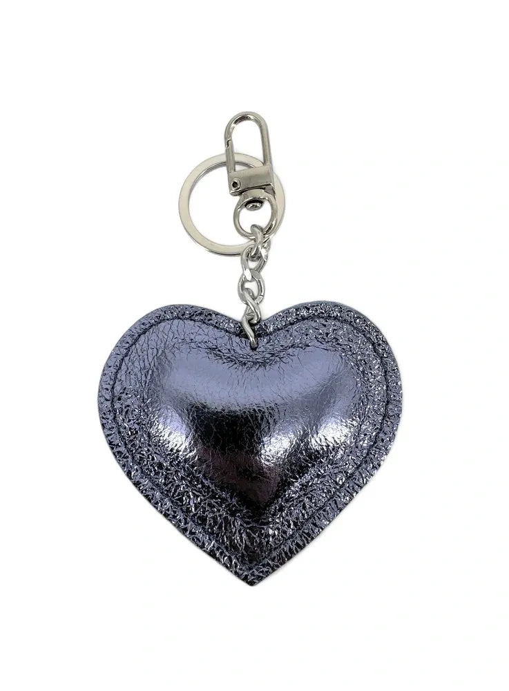 Porte-clés en cuir irisé COEUR GLOW Bleu céleste