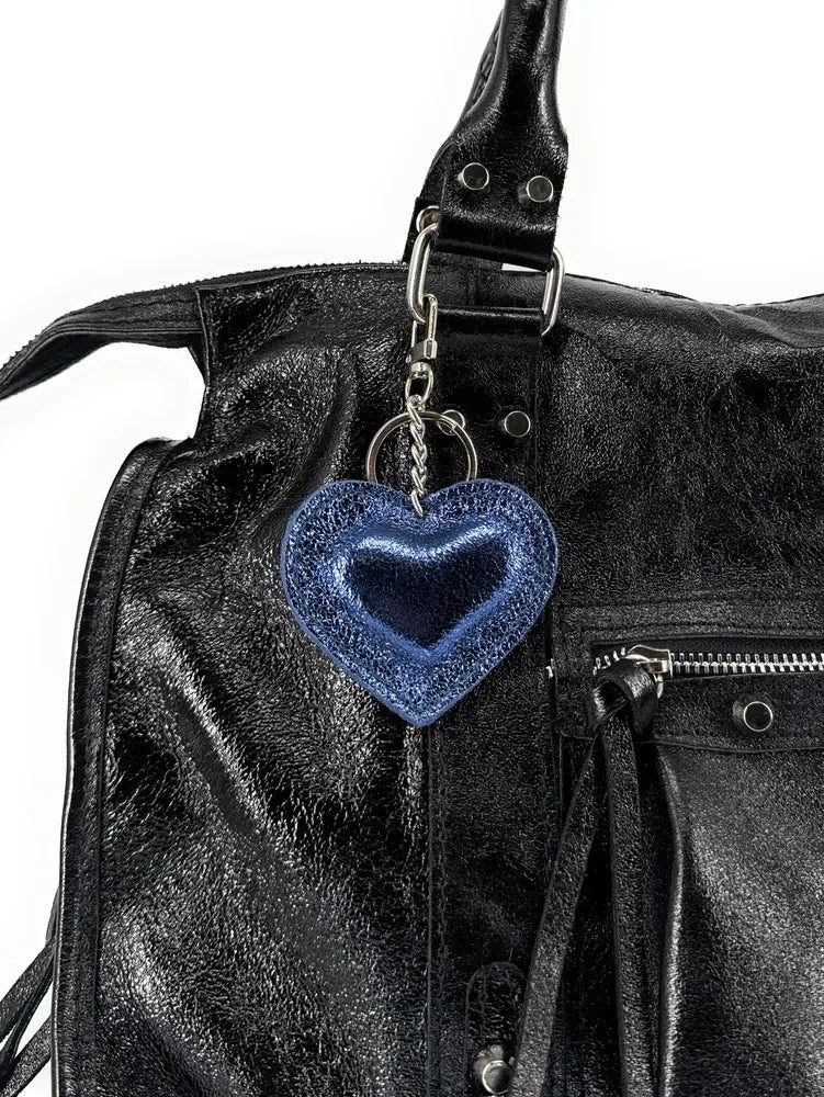 Porte-clés en cuir irisé COEUR GLOW Bleu cobalt irisé