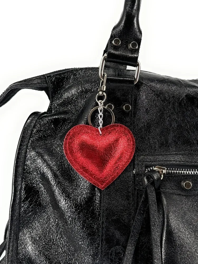 Porte-clés en cuir irisé COEUR GLOW Rouge irisé