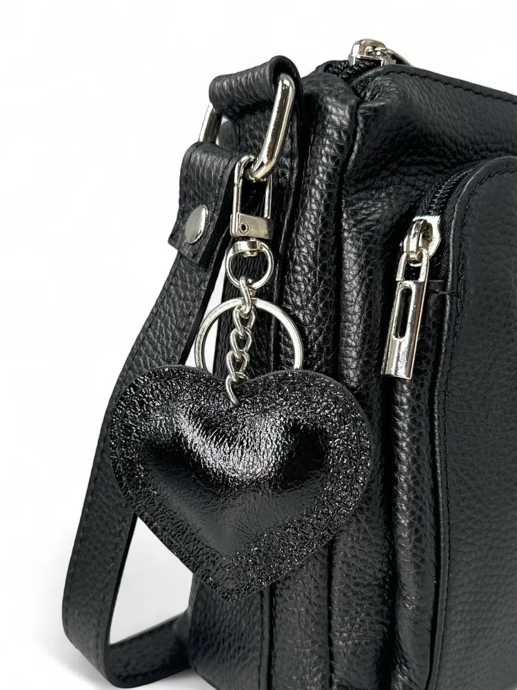 Porte-clés en cuir irisé COEUR GLOW Noir irisé