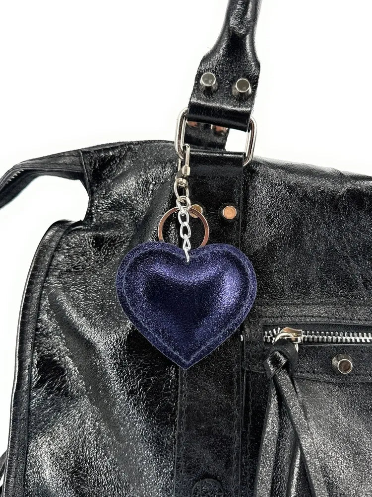 Porte-clés en cuir irisé COEUR GLOW Nuit étoilée