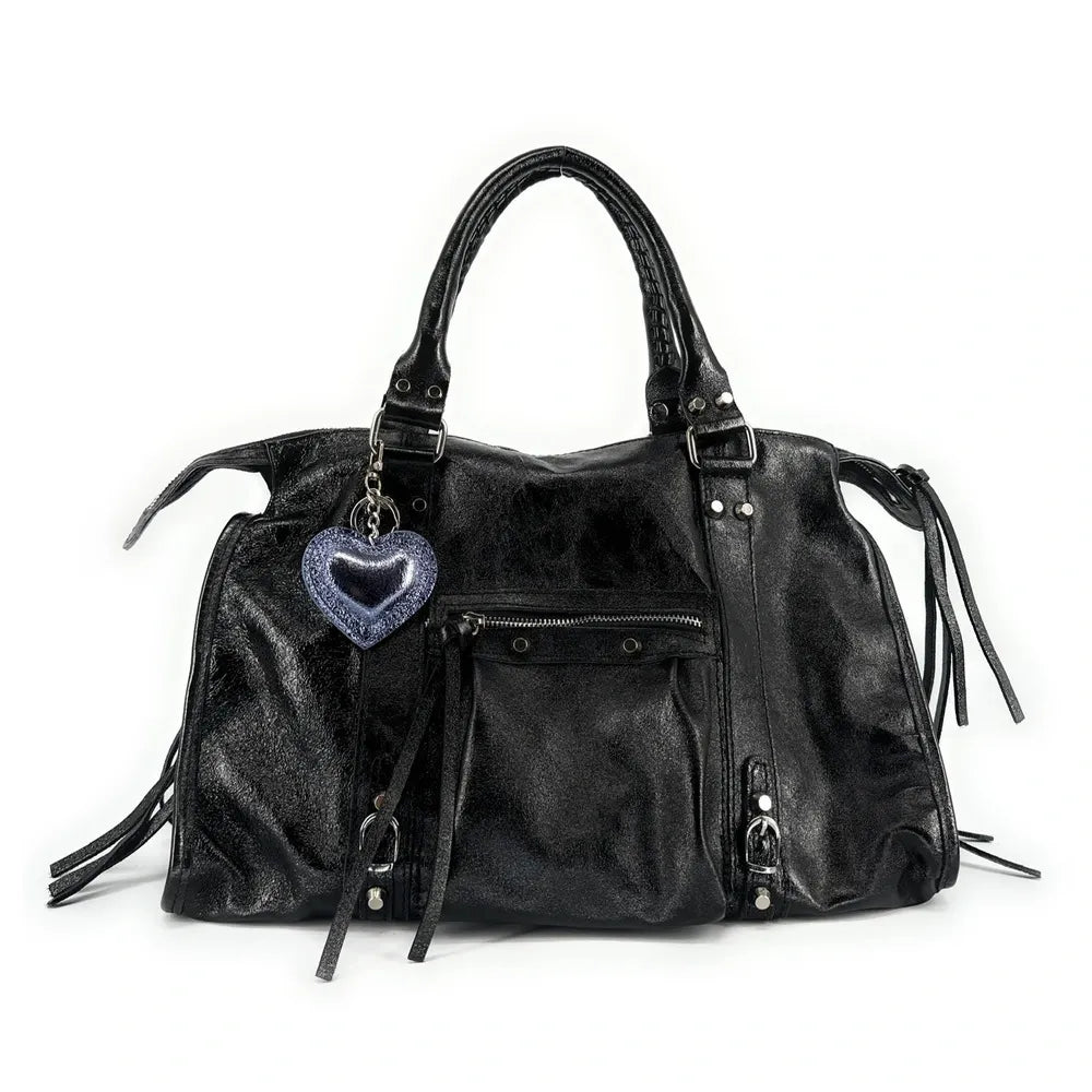 Porte-clés en cuir irisé COEUR GLOW Bleu céleste