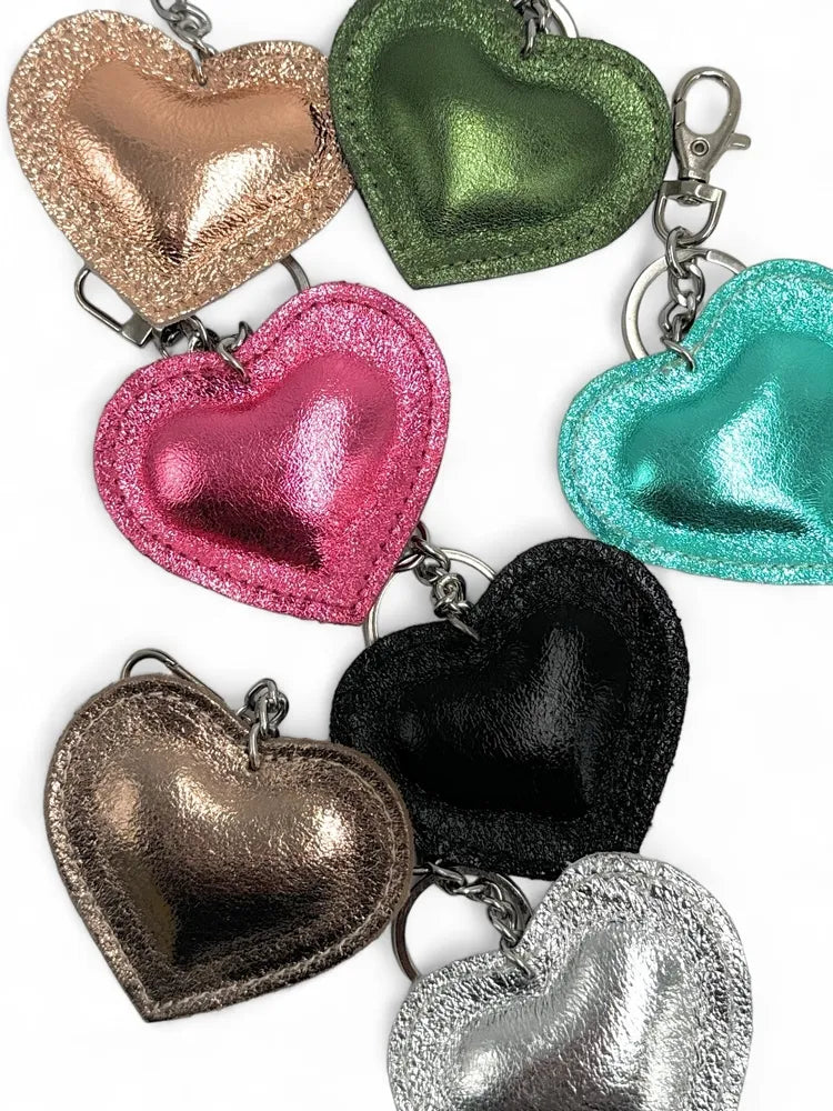 Porte-clés en cuir irisé COEUR GLOW Rose néon