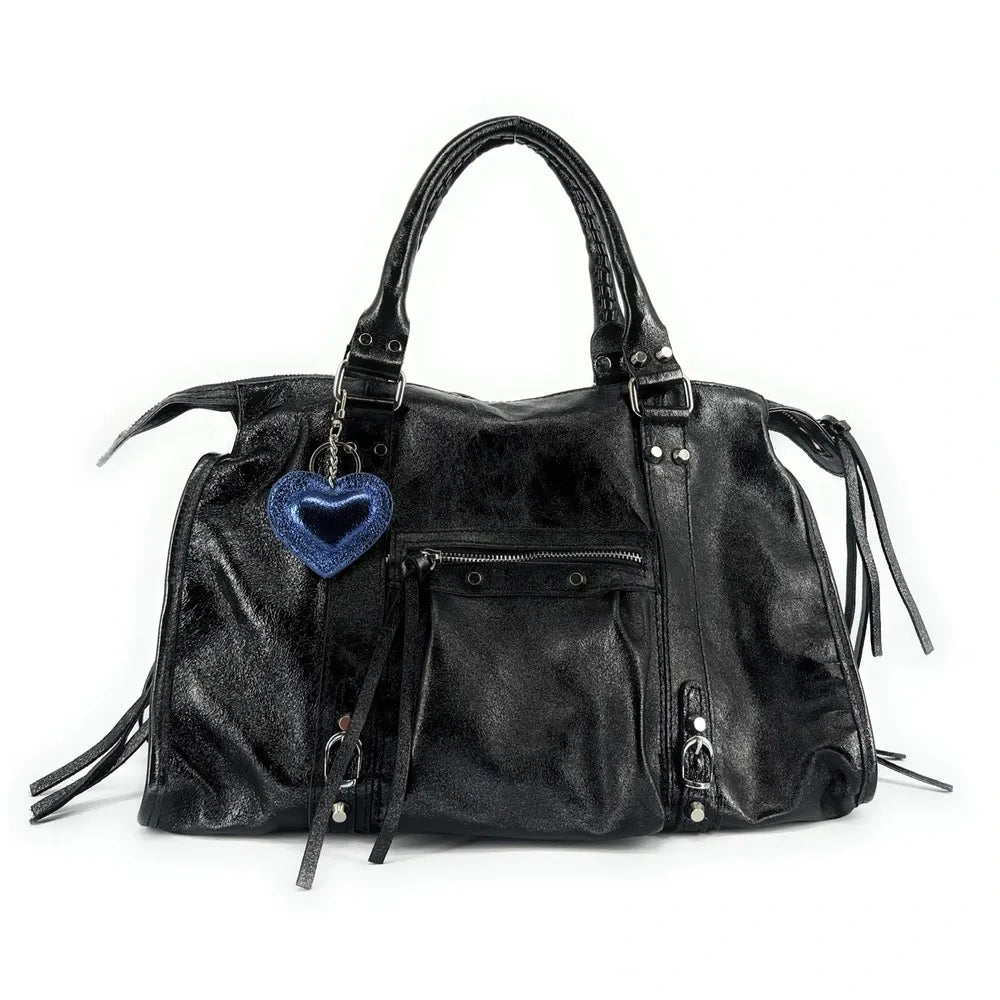 Porte-clés en cuir irisé COEUR GLOW Bleu cobalt irisé