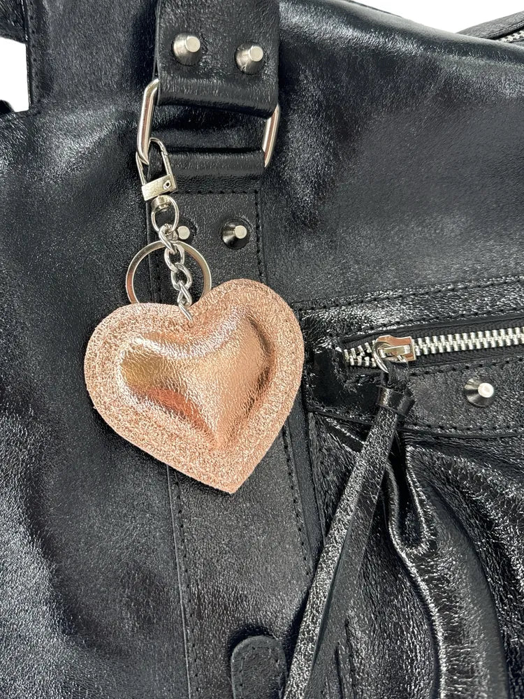 Porte-clés en cuir irisé COEUR GLOW Rose gold