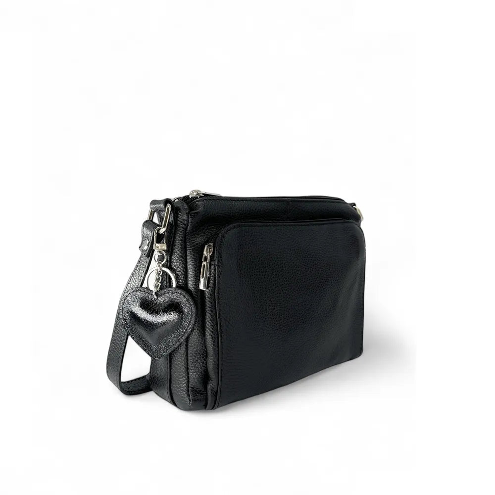 Porte-clés en cuir irisé COEUR GLOW Noir irisé