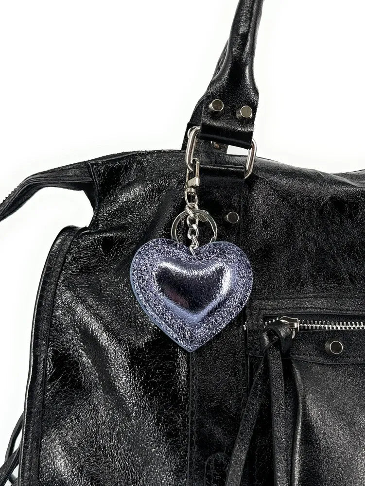 Porte-clés en cuir irisé COEUR GLOW Bleu céleste