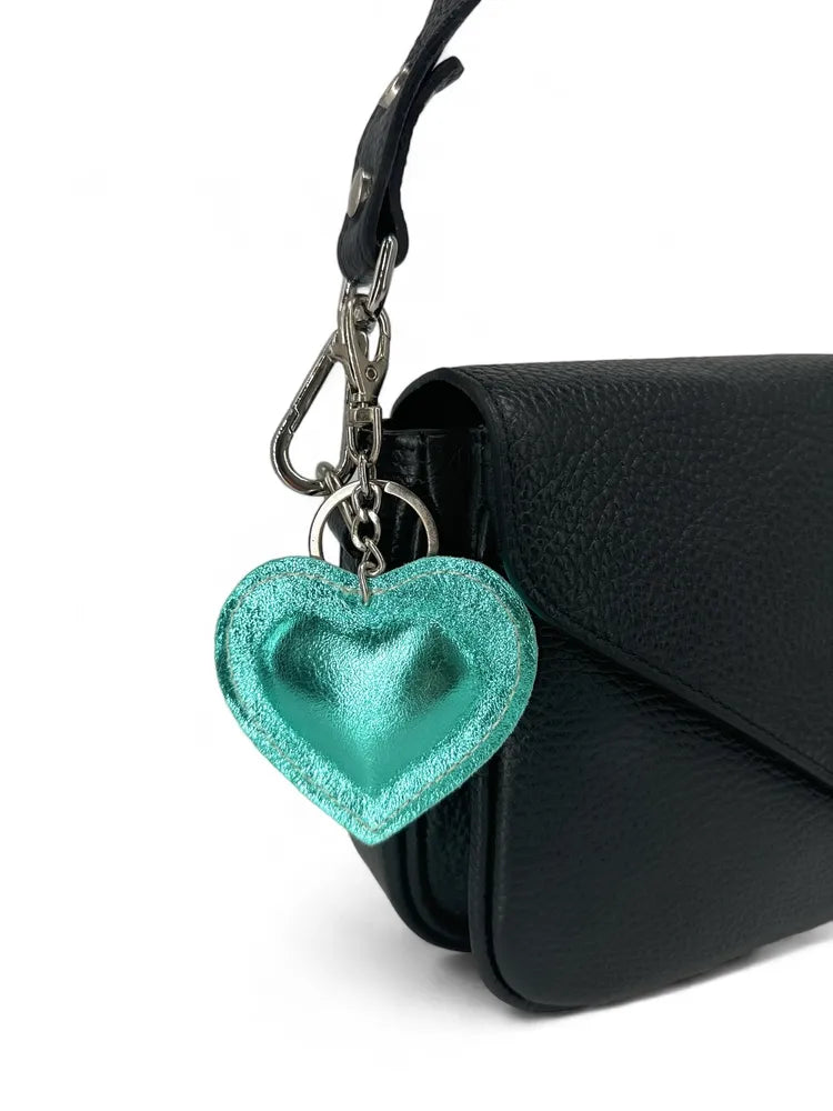 Porte-clés en cuir irisé COEUR GLOW Bleu des mers du sud