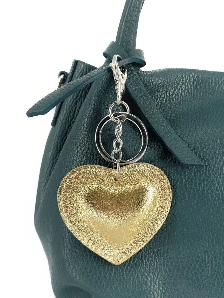 Porte-clés en cuir irisé COEUR GLOW Or pâle