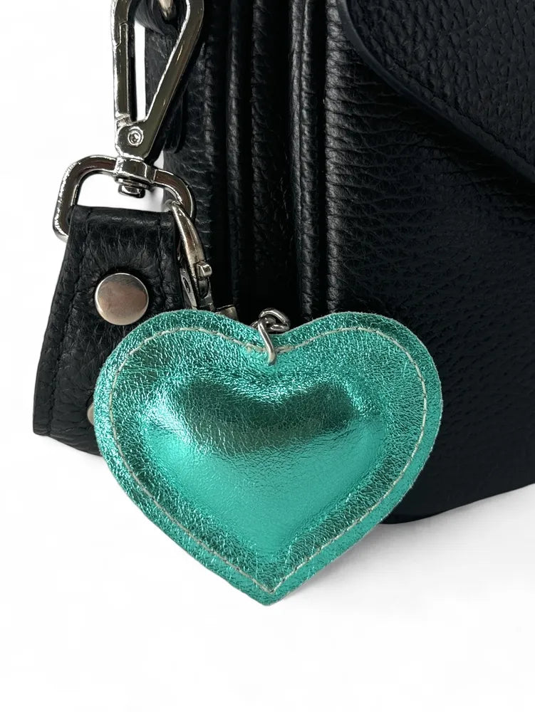 Porte-clés en cuir irisé COEUR GLOW Bleu des mers du sud