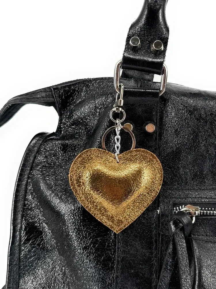 Porte-clés en cuir irisé COEUR GLOW Or vieilli