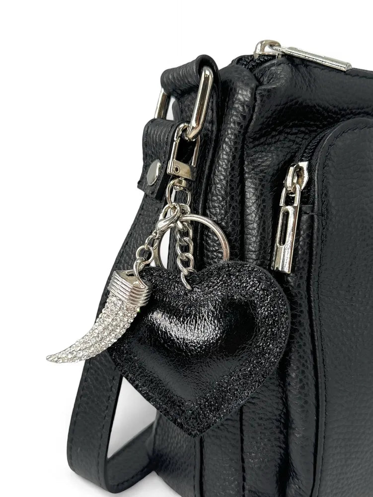 Porte-clés en cuir irisé COEUR GLOW Noir irisé