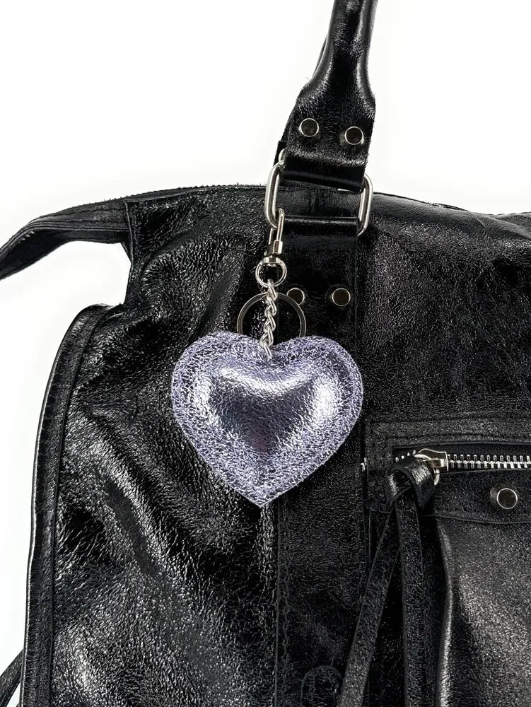 Porte-clés en cuir irisé COEUR GLOW Lilas irisé