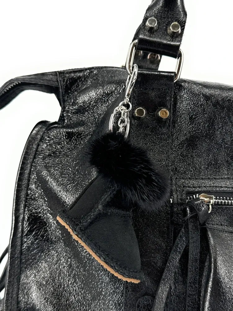 Porte-clés en croûte de cuir FLY ME TO THE MOON Noir