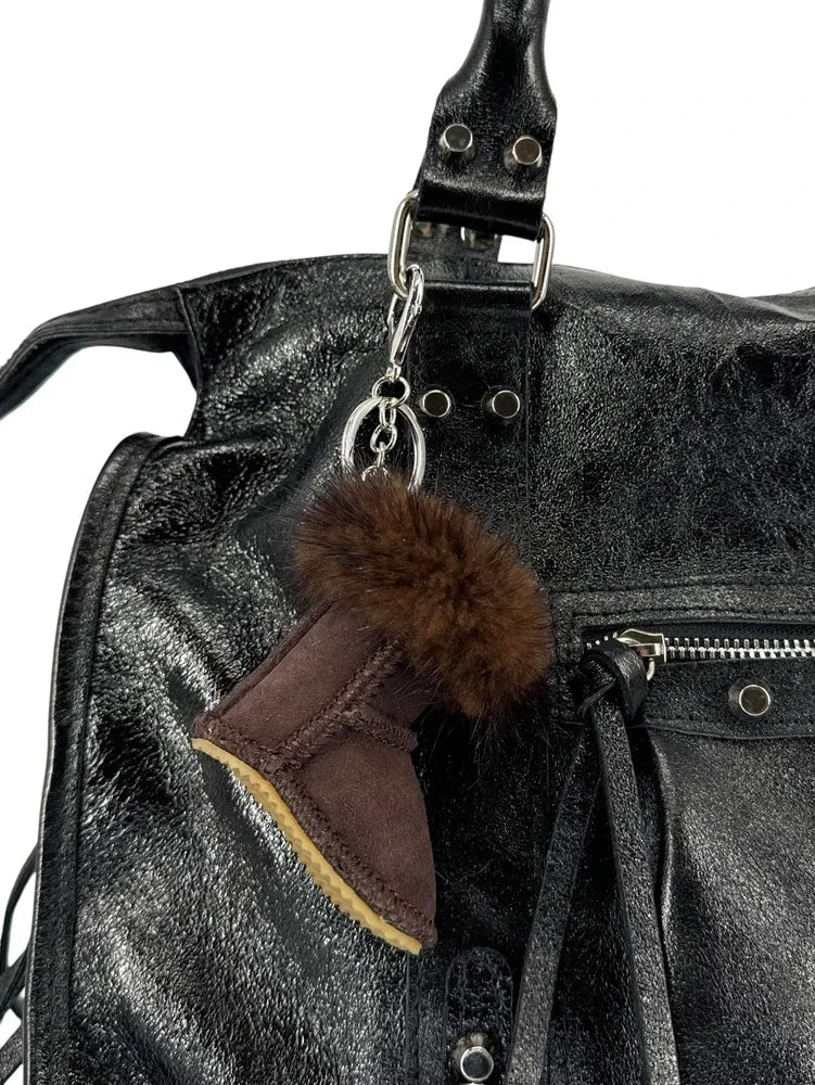 Porte-clés en croûte de cuir FLY ME TO THE MOON Chocolat