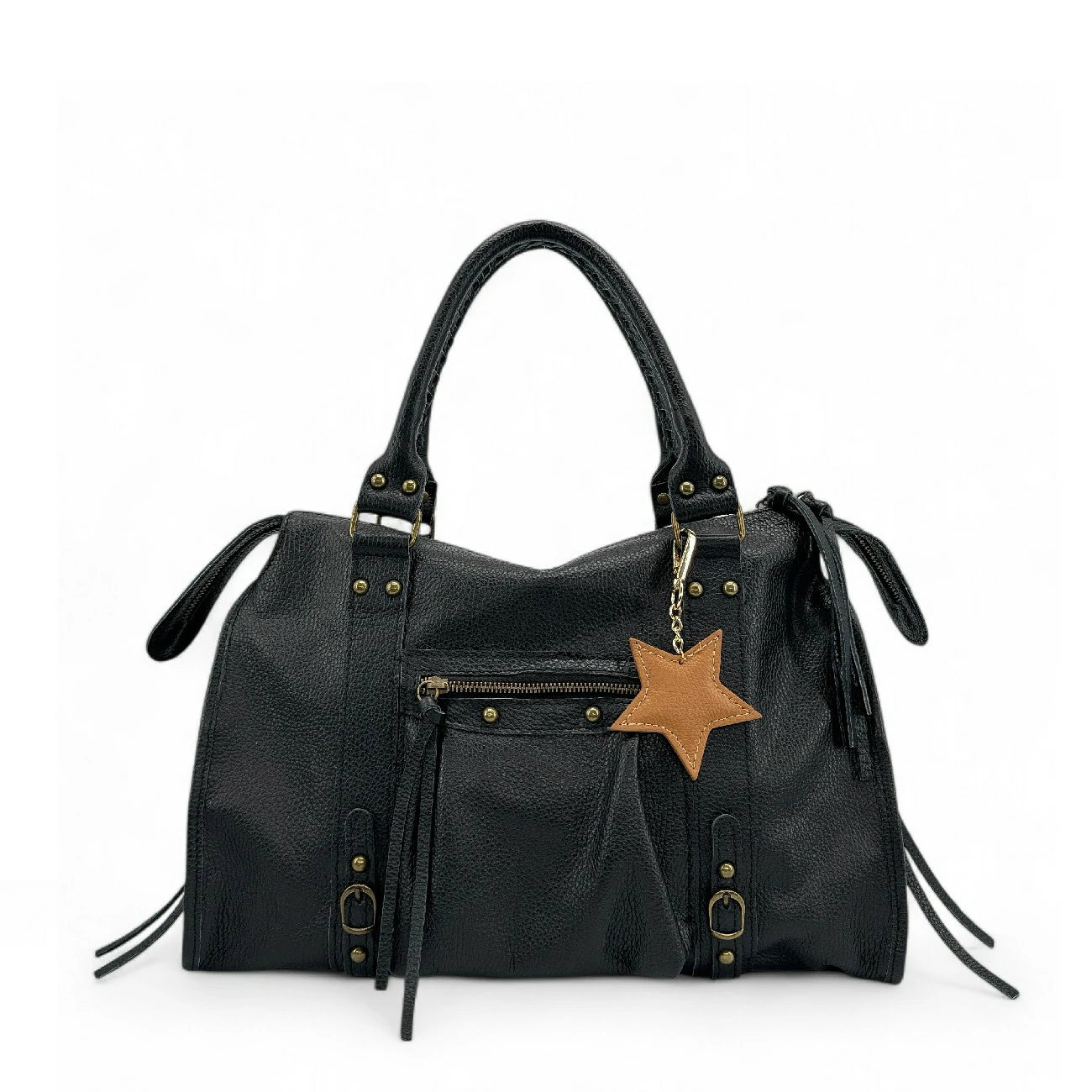 Porte-clés en cuir grainé ETOILE Camel