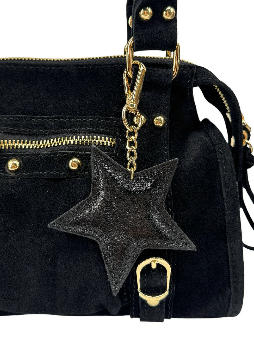 ETOILE GLOW Iridescent Black Leather Keychain