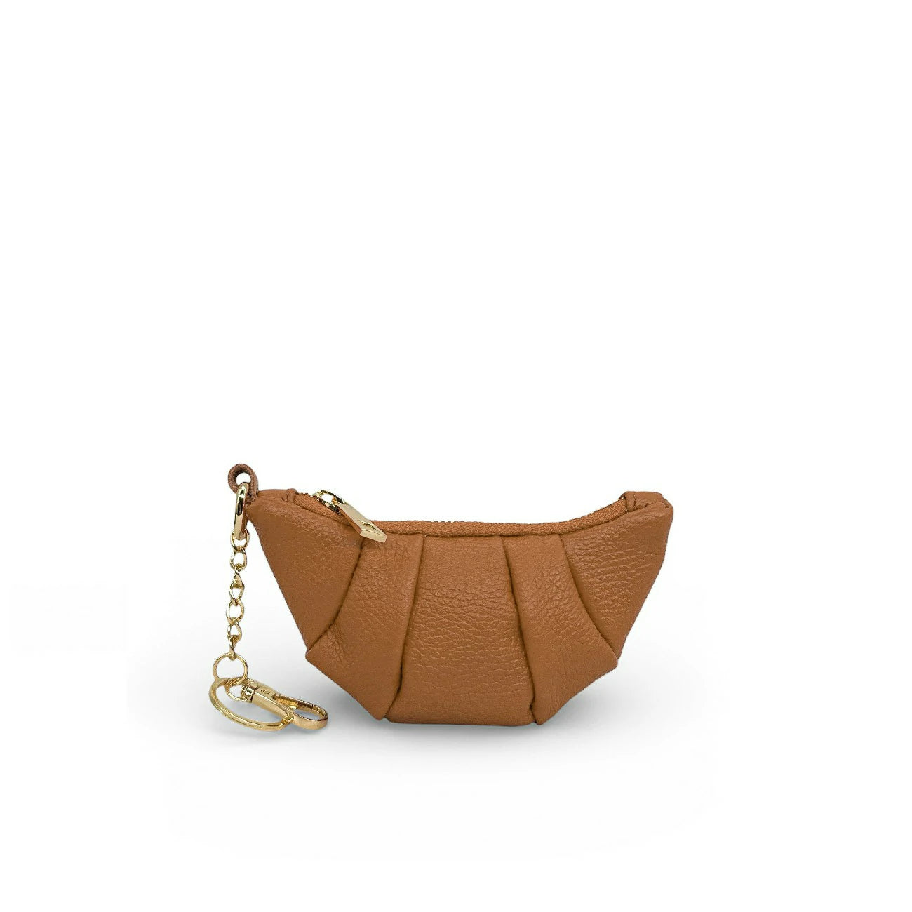 Porte-clés en cuir grainé CROISSANT Marron camel