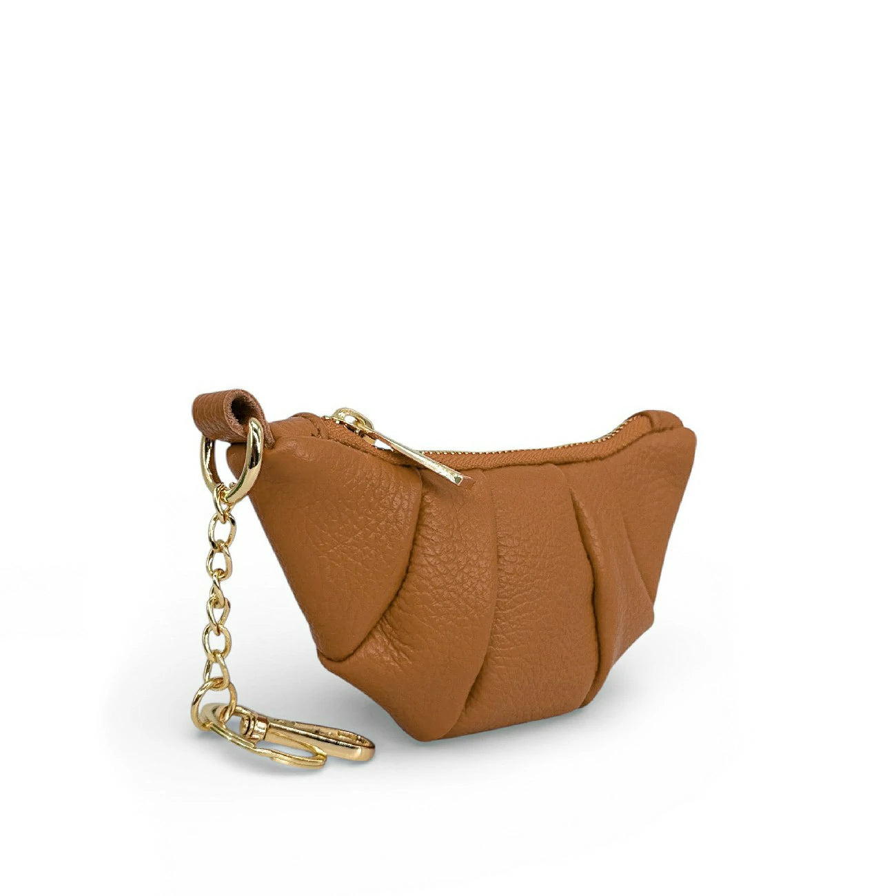 Porte-clés en cuir grainé CROISSANT Marron camel