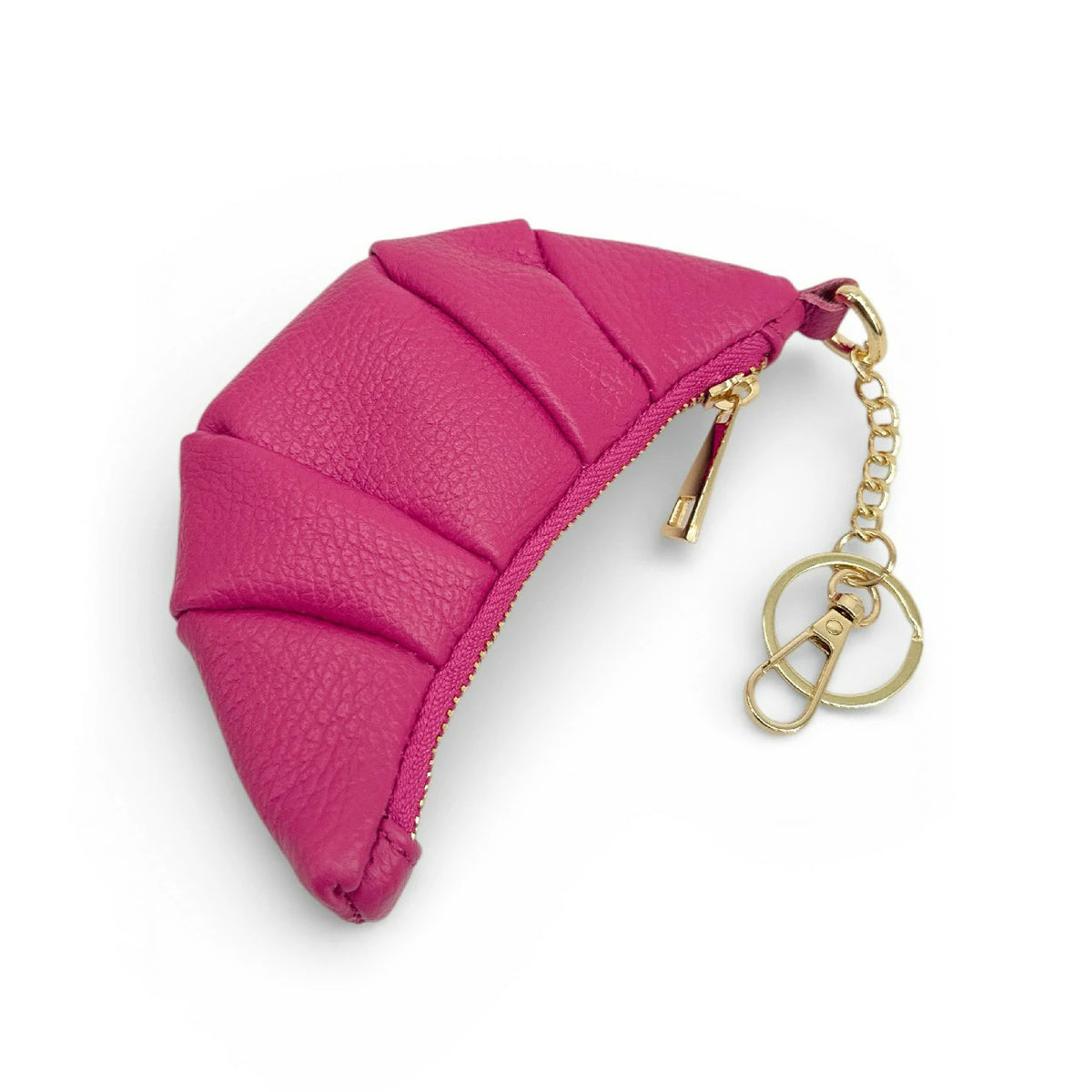 Schlüsselanhänger aus genarbtem Leder CROISSANT Fuchsia-Rosa