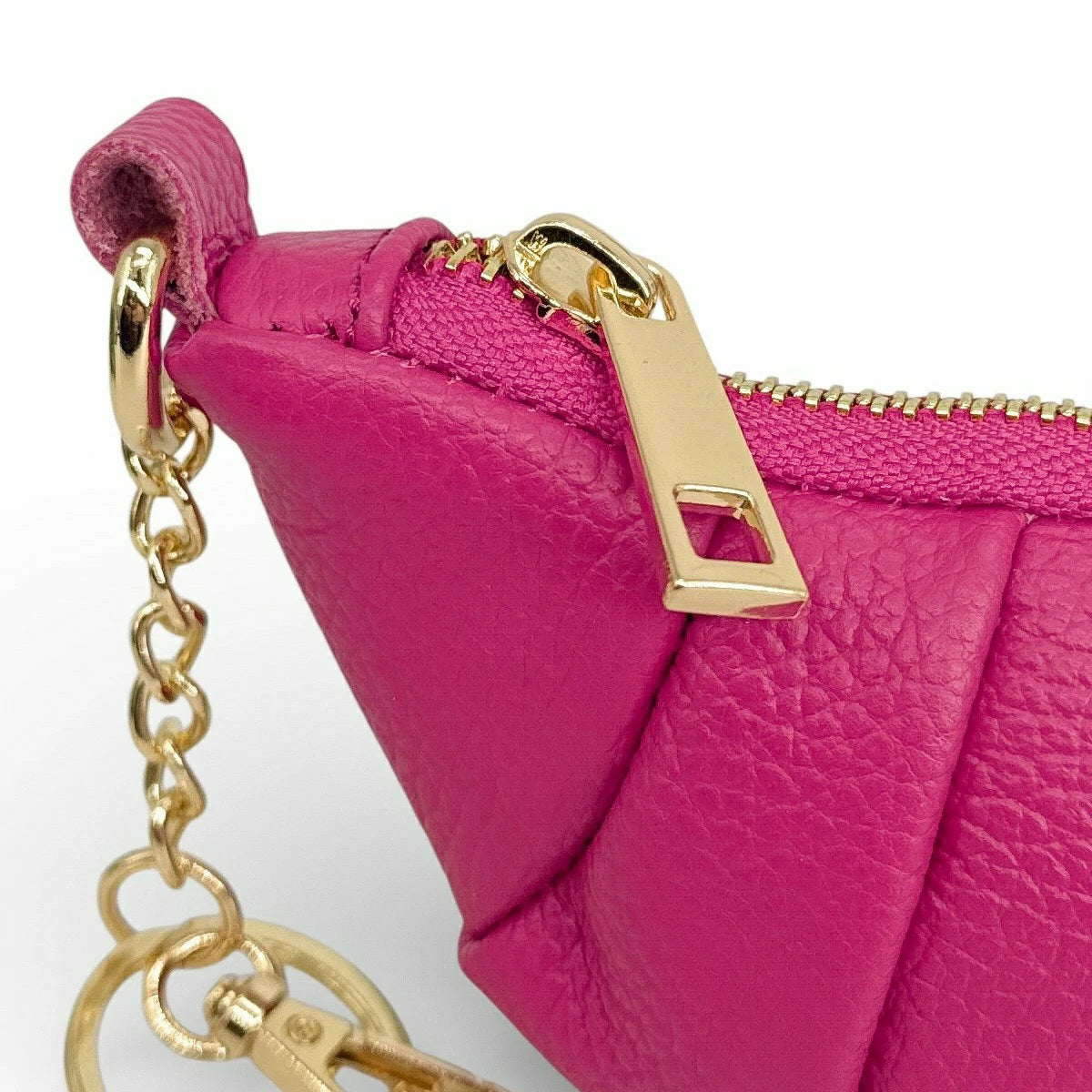 Schlüsselanhänger aus genarbtem Leder CROISSANT Fuchsia-Rosa