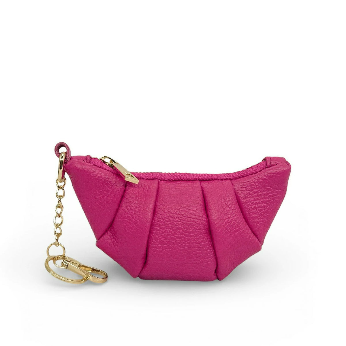 Schlüsselanhänger aus genarbtem Leder CROISSANT Fuchsia-Rosa