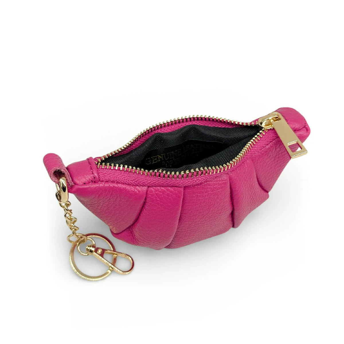 Schlüsselanhänger aus genarbtem Leder CROISSANT Fuchsia-Rosa