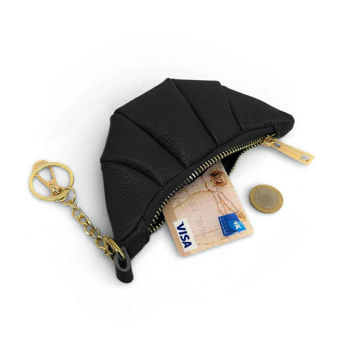 Schlüsselanhänger aus genarbtem Leder CROISSANT Schwarz