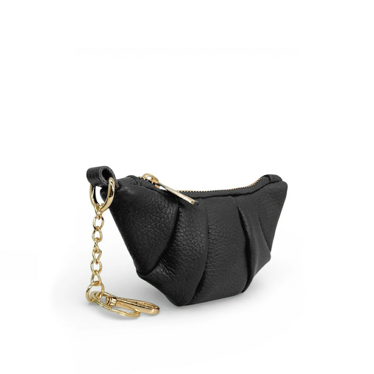 Porte-clés en cuir grainé CROISSANT Noir