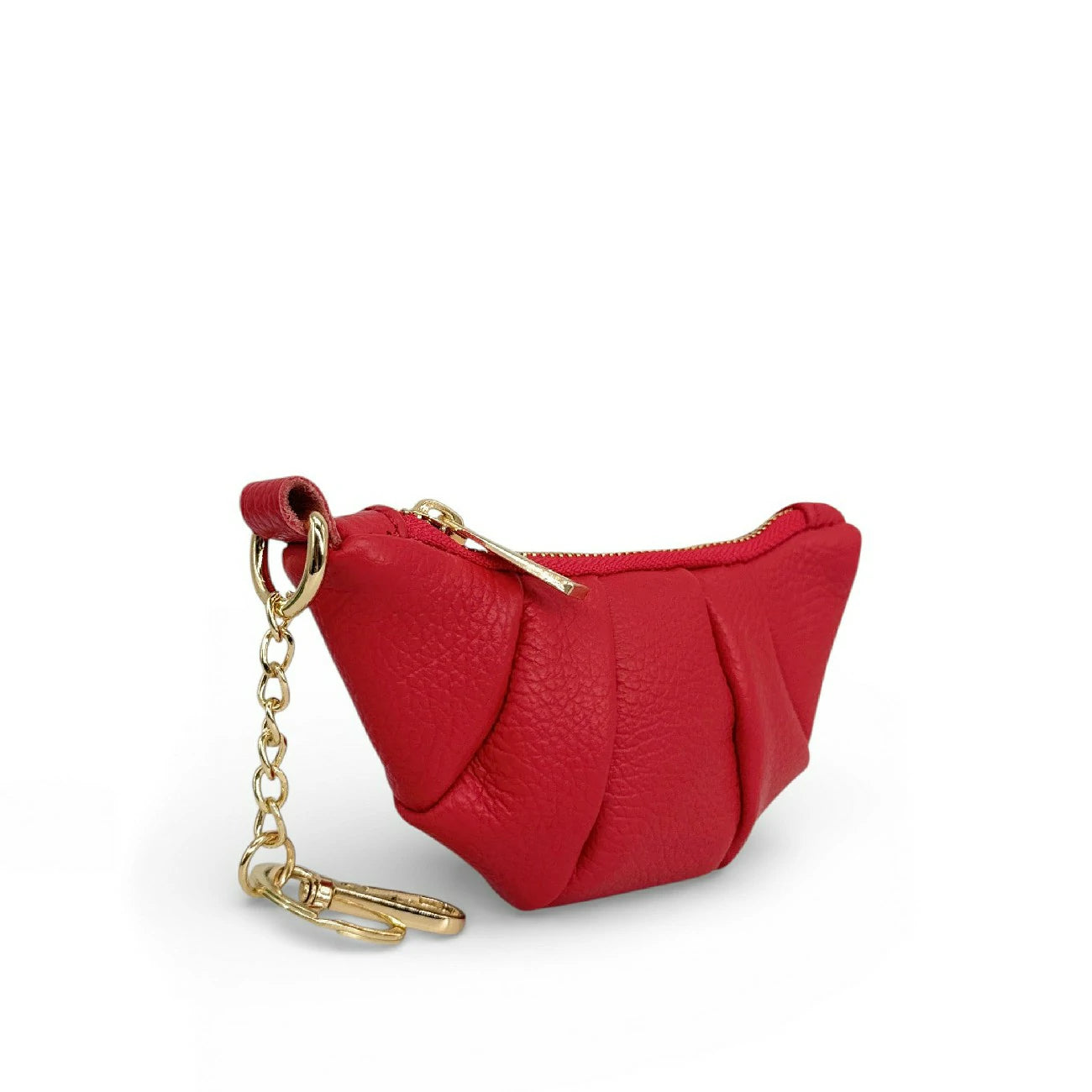 Porte-clés en cuir grainé CROISSANT Rouge garance