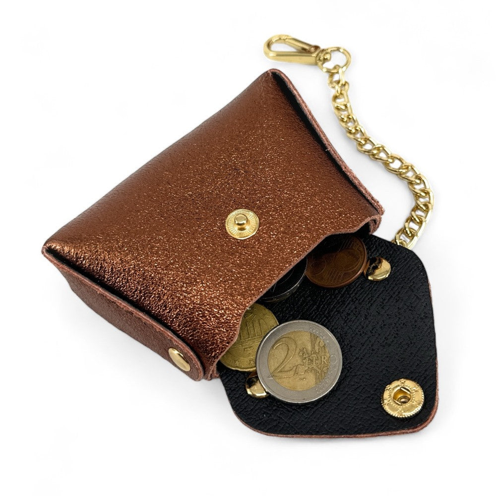Porte-monnaie à mousqueton en cuir irisé BABEL Bronze