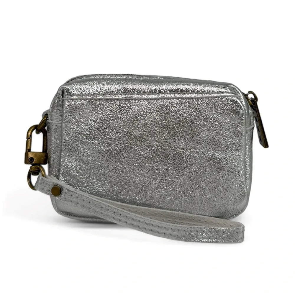 Porte-monnaie avec dragonne en cuir irisé CATCHY Argent moyen