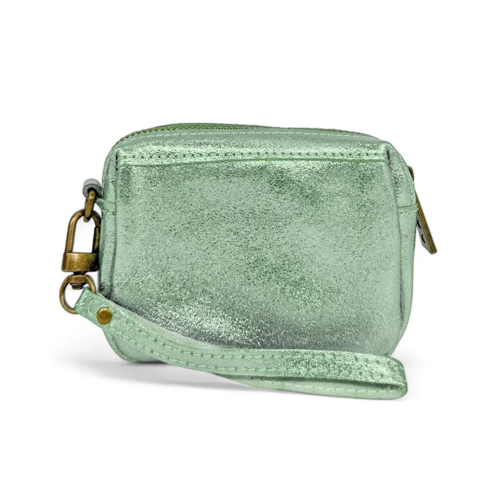 Porte-monnaie avec dragonne en cuir irisé CATCHY Menthe givrée