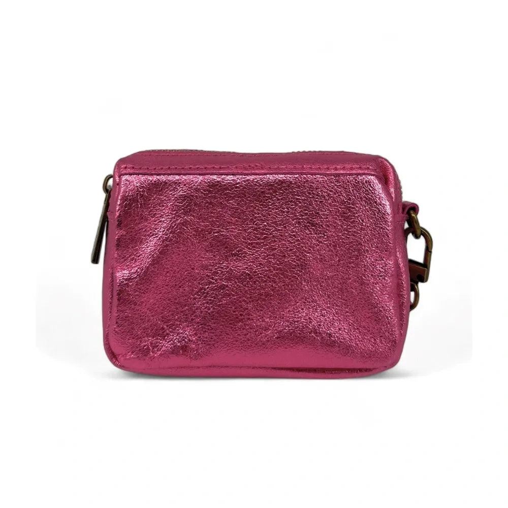 Porte-monnaie avec dragonne en cuir irisé CATCHY Rose néon