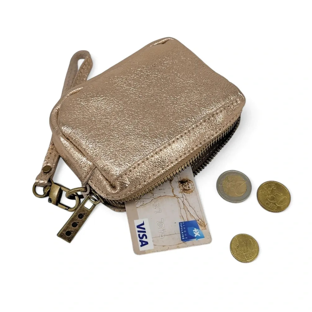 Porte-monnaie avec dragonne en cuir irisé CATCHY Champagne irisé