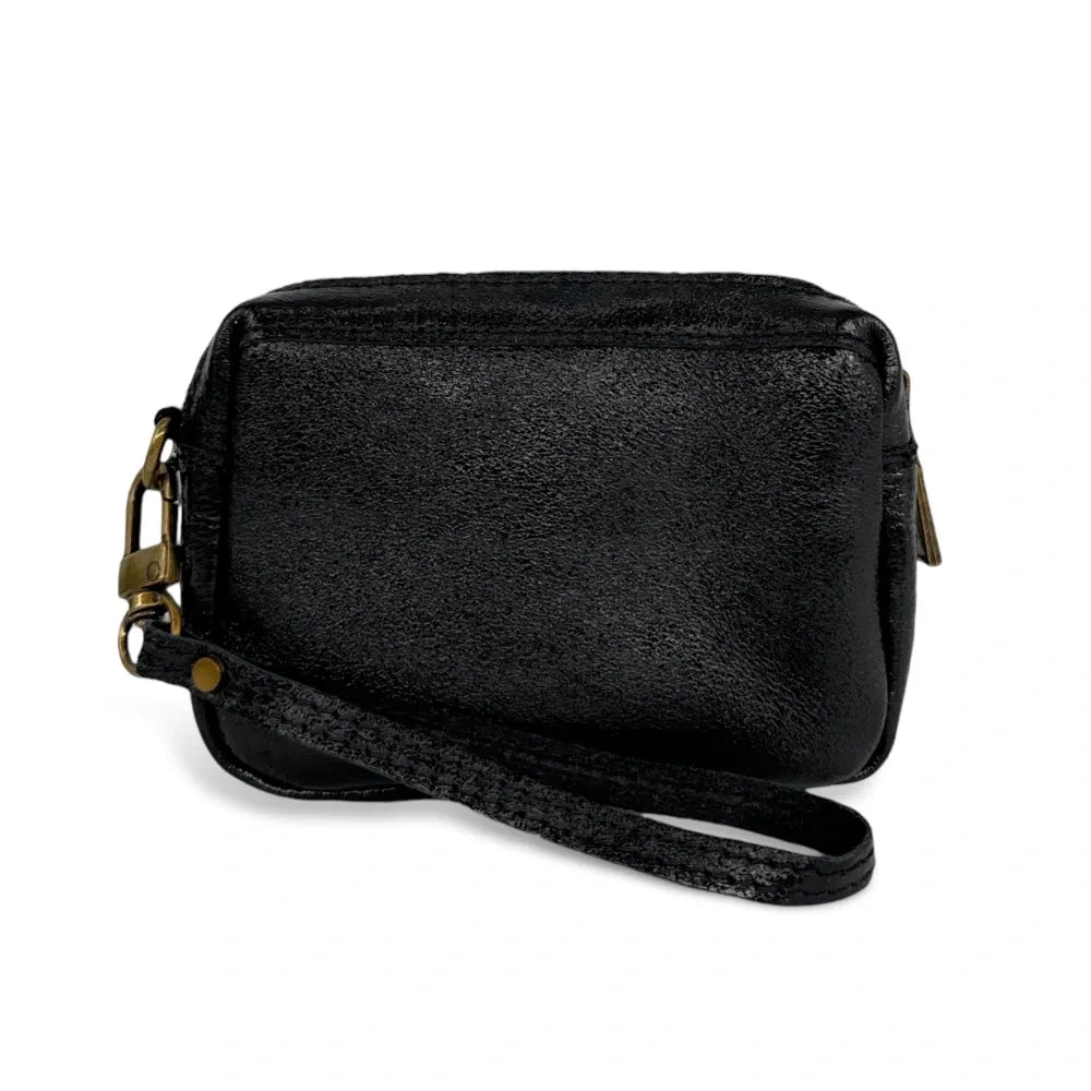 Porte-monnaie avec dragonne en cuir irisé CATCHY Noir irisé